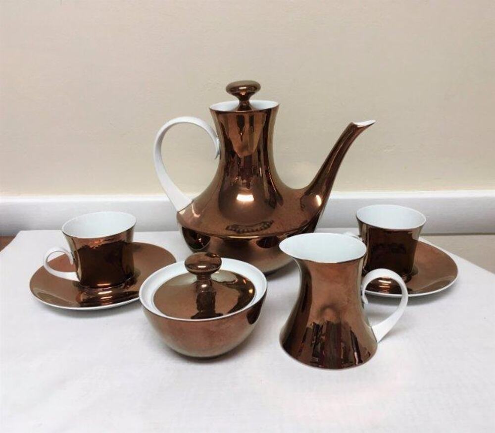 1950's Block Bidasoa Copper Lustreware Coffee Demitasse Set Atomic Modernist
